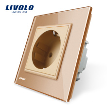 Livolo EU Standard Prises de courant Panneau de verre en cristal d&#39;or AC220 ~ 250V 16A Prise murale VL-C7C1EU-13